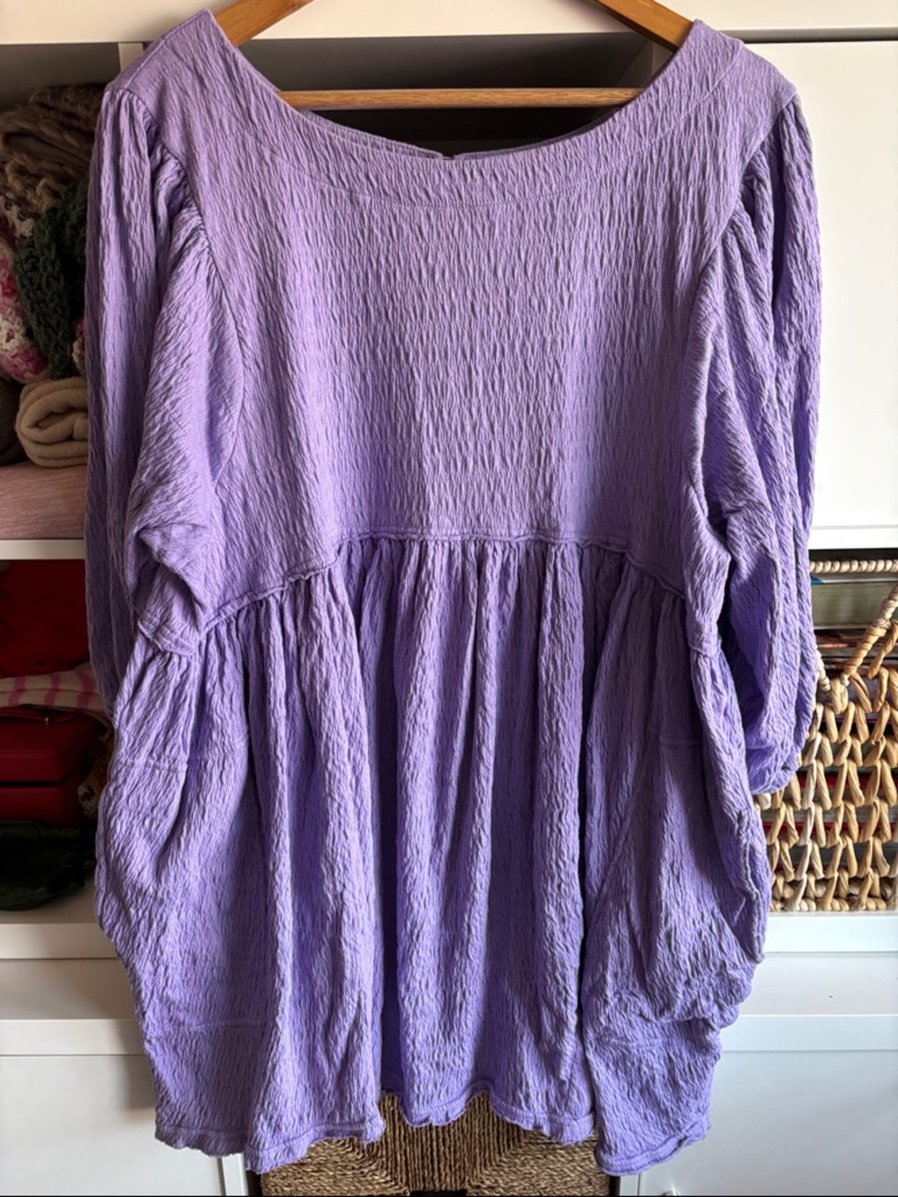 Lavender Crinkle Peasant Tunic - Women's Relaxed Top